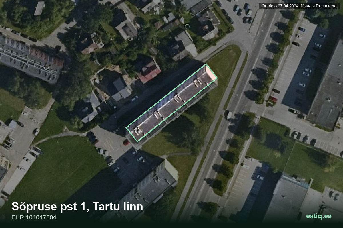 Sõpruse pst 1, Tartu – hoone aerofoto, kontuur ehitisregistri (EHR) andmetest