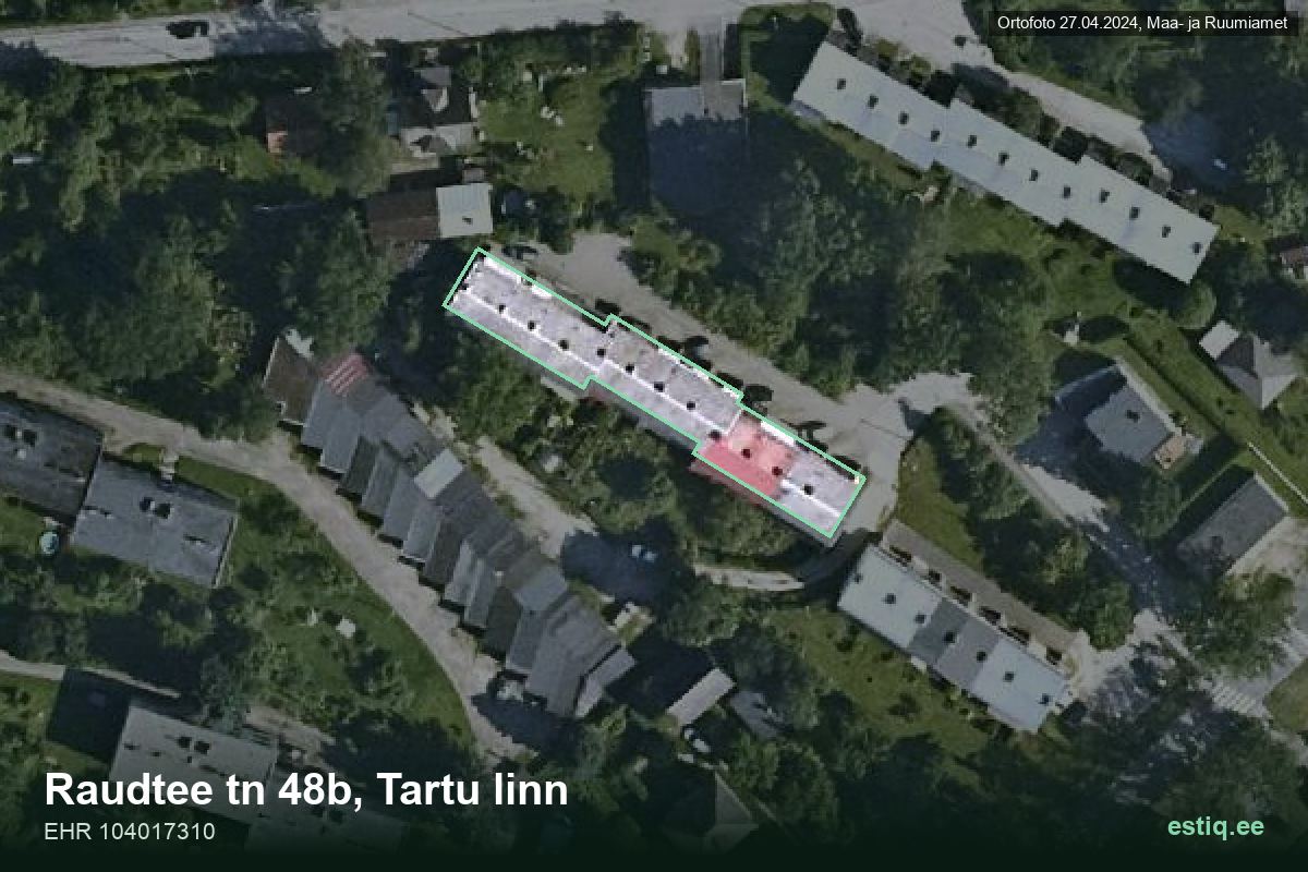 Raudtee tänav 48b, Tartu – hoone aerofoto, kontuur ehitisregistri (EHR) andmetest