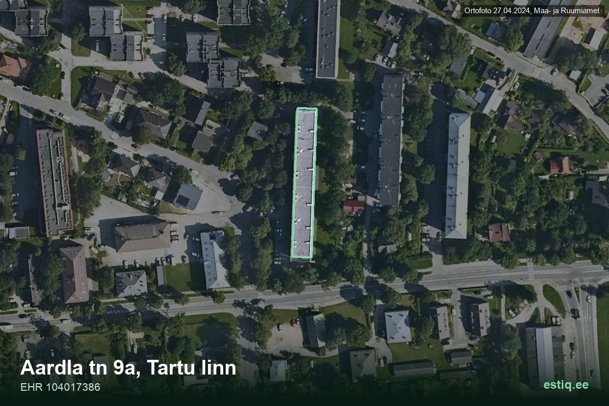 Aardla tänav 9a, Tartu – aerial photo of the building, outline from the Building Register (EHR)