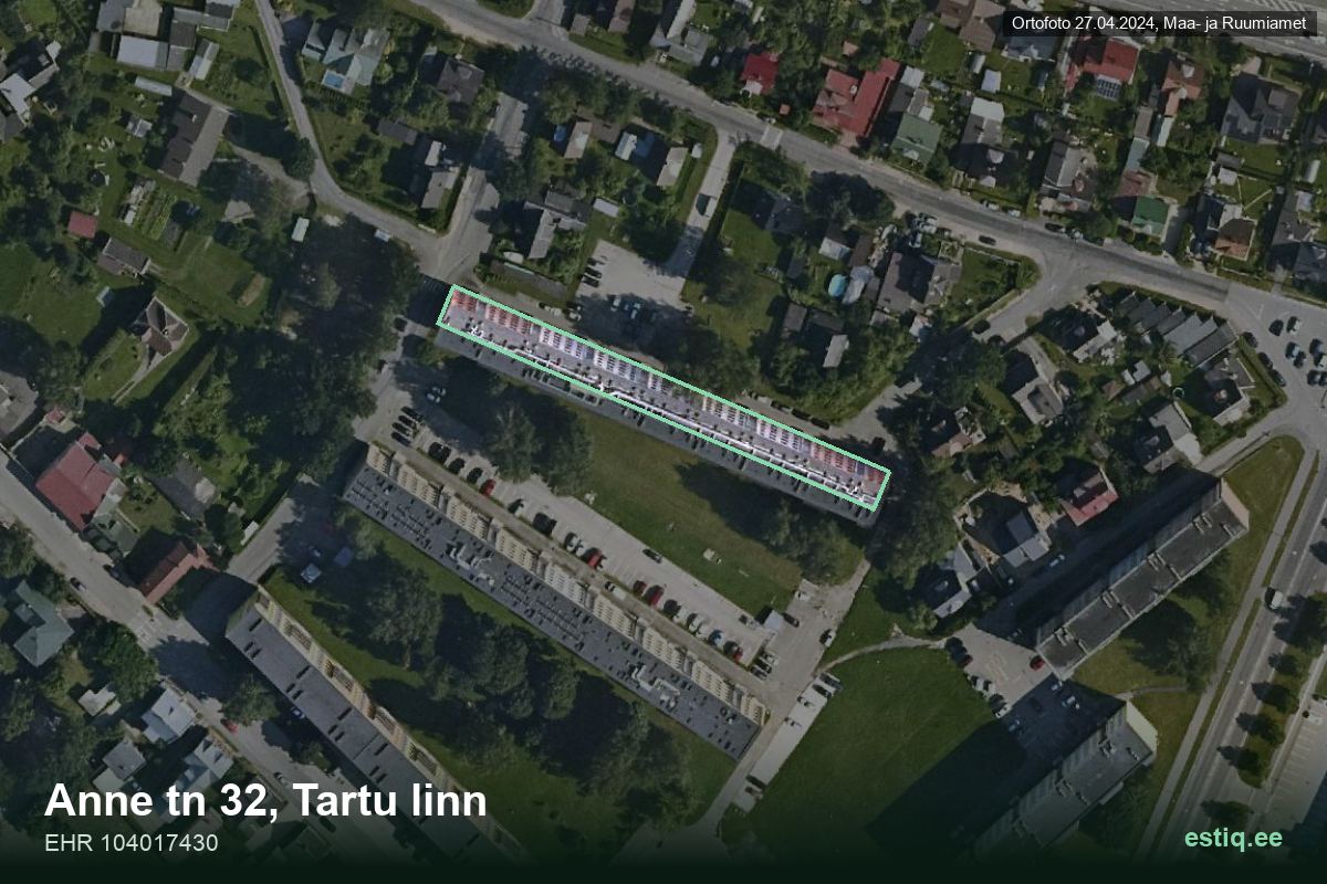 Anne tänav 32, Tartu – hoone aerofoto, kontuur ehitisregistri (EHR) andmetest