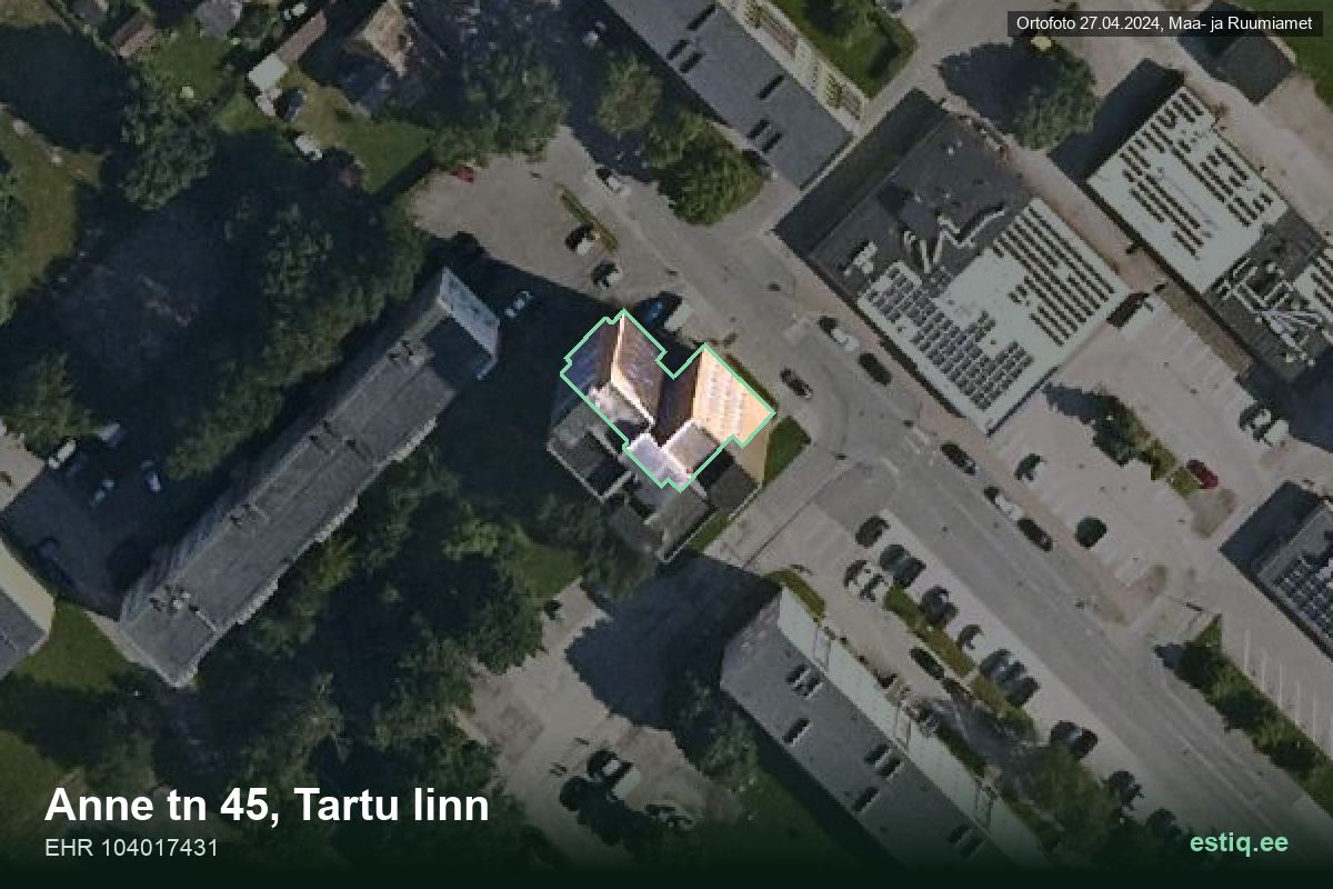 Anne tänav 45, Tartu – hoone aerofoto, kontuur ehitisregistri (EHR) andmetest