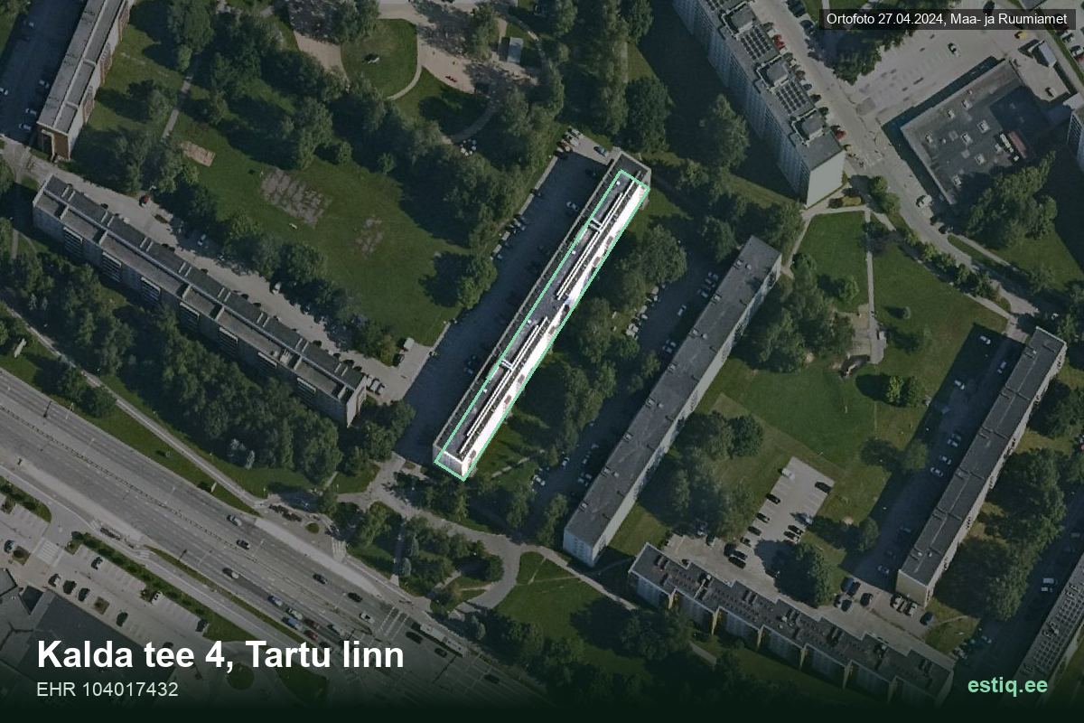 Kalda tee 4, Tartu – hoone aerofoto, kontuur ehitisregistri (EHR) andmetest