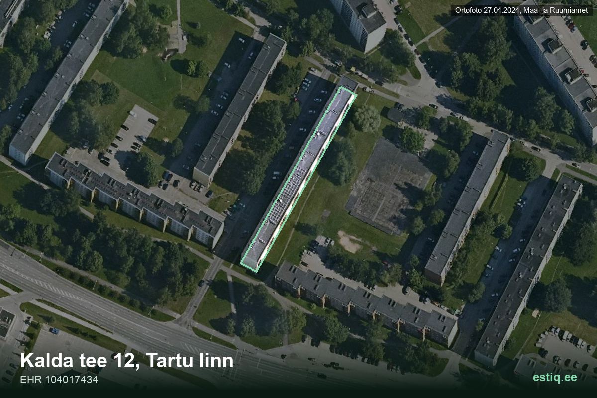 Kalda tee 12, Tartu – hoone aerofoto, kontuur ehitisregistri (EHR) andmetest