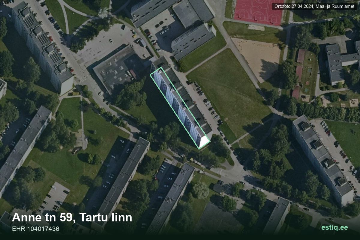 Anne tänav 59, Tartu – hoone aerofoto, kontuur ehitisregistri (EHR) andmetest