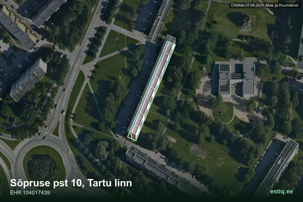 Sõpruse pst 10, Tartu – hoone aerofoto, kontuur ehitisregistri (EHR) andmetest