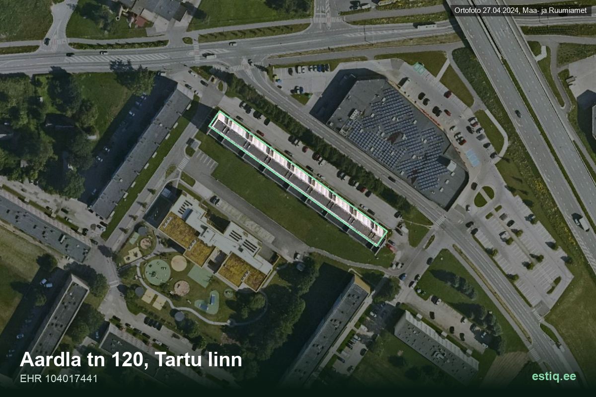 Aardla tänav 120, Tartu – hoone aerofoto, kontuur ehitisregistri (EHR) andmetest