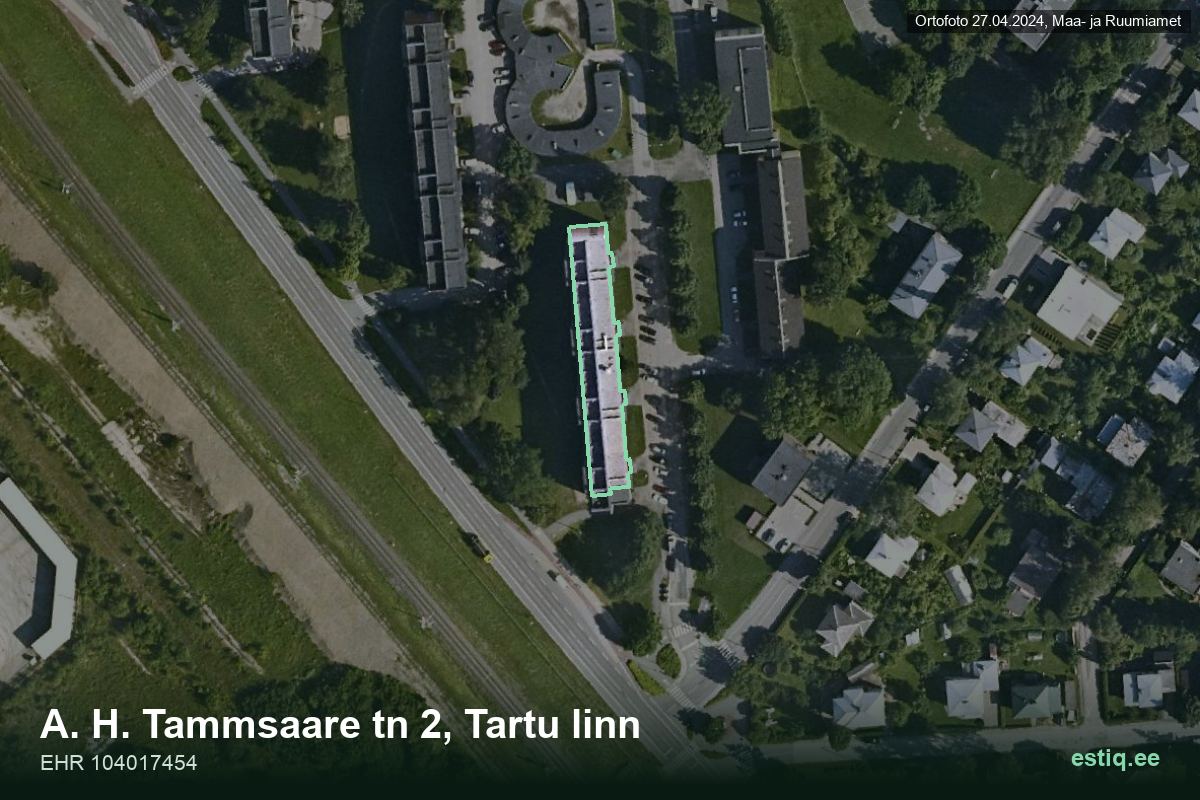 A. H. Tammsaare tänav 2, Tartu – hoone aerofoto, kontuur ehitisregistri (EHR) andmetest