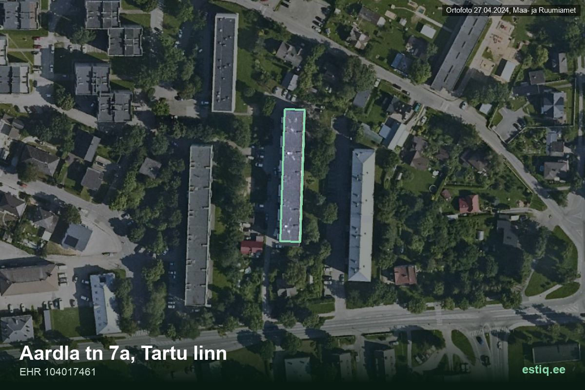 Aardla tänav 7a, Tartu – ilmakuva rakennuksesta, ääriviiva rakennusrekisteristä (EHR)