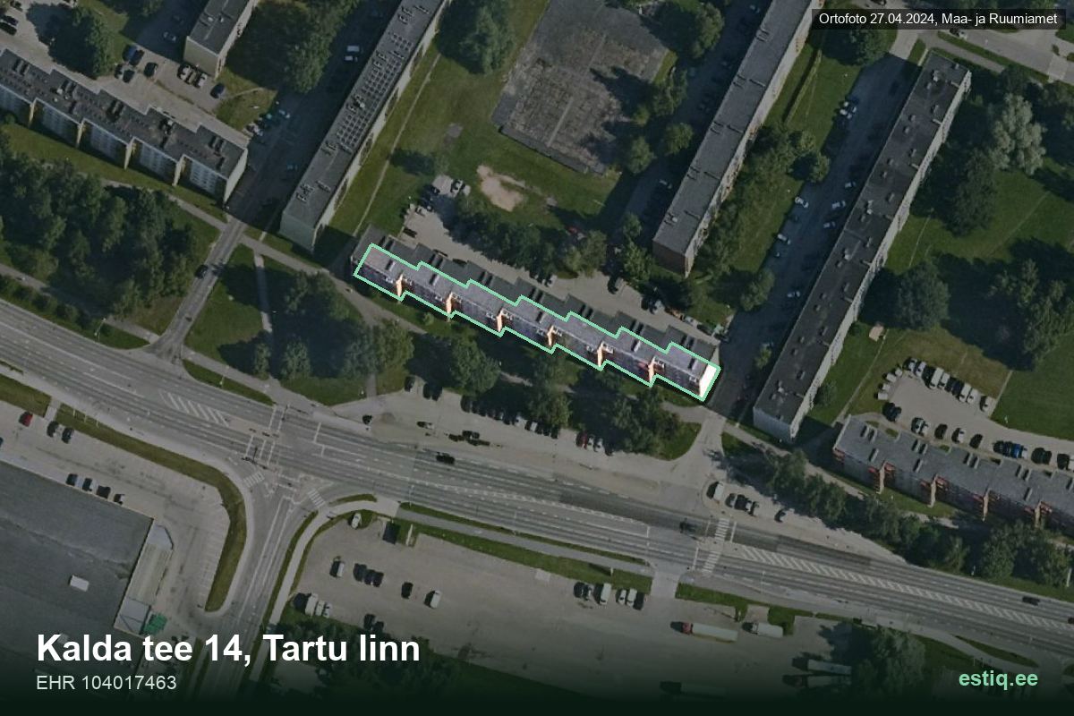 Kalda tee 14, Tartu – hoone aerofoto, kontuur ehitisregistri (EHR) andmetest