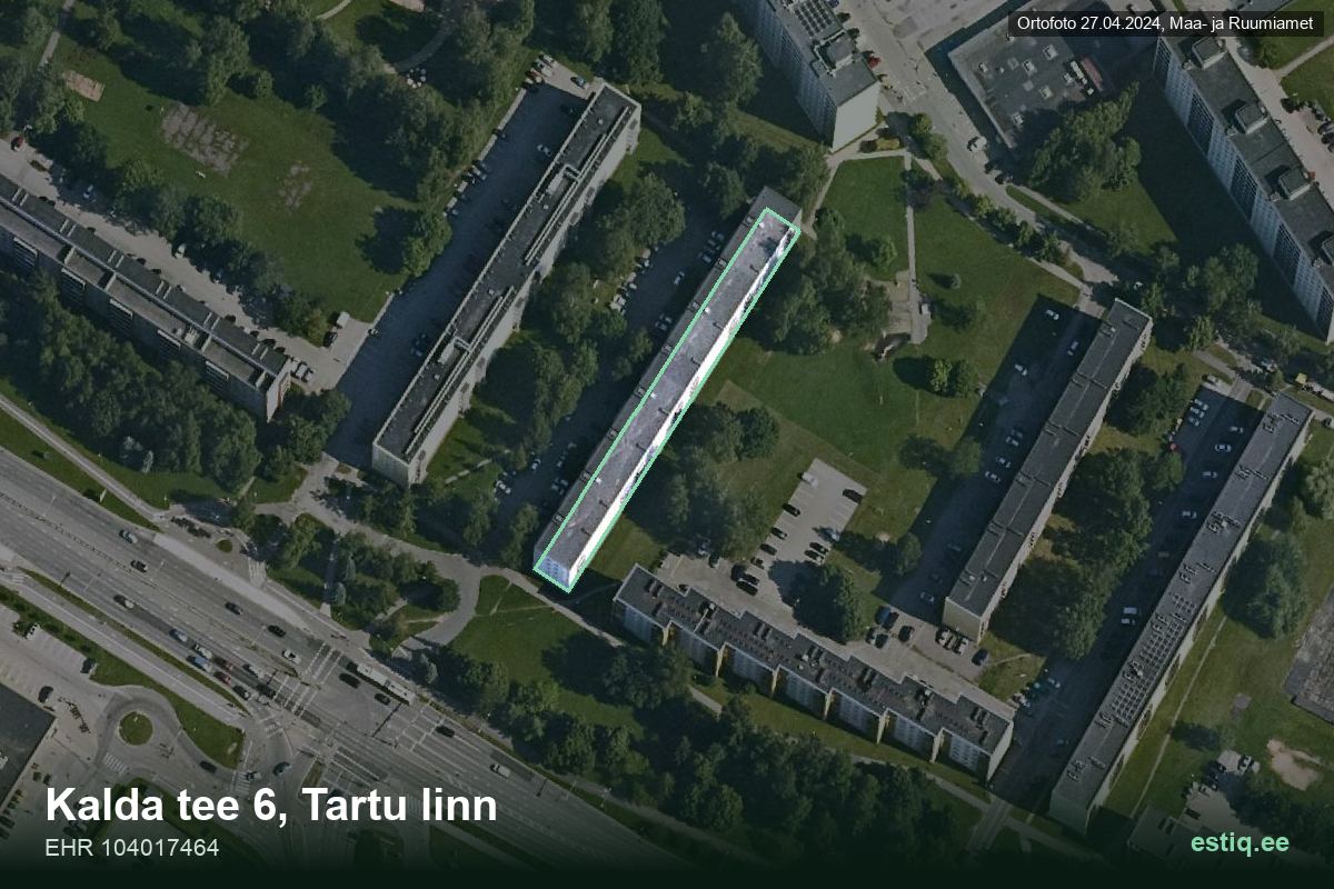 Kalda tee 6, Tartu – hoone aerofoto, kontuur ehitisregistri (EHR) andmetest
