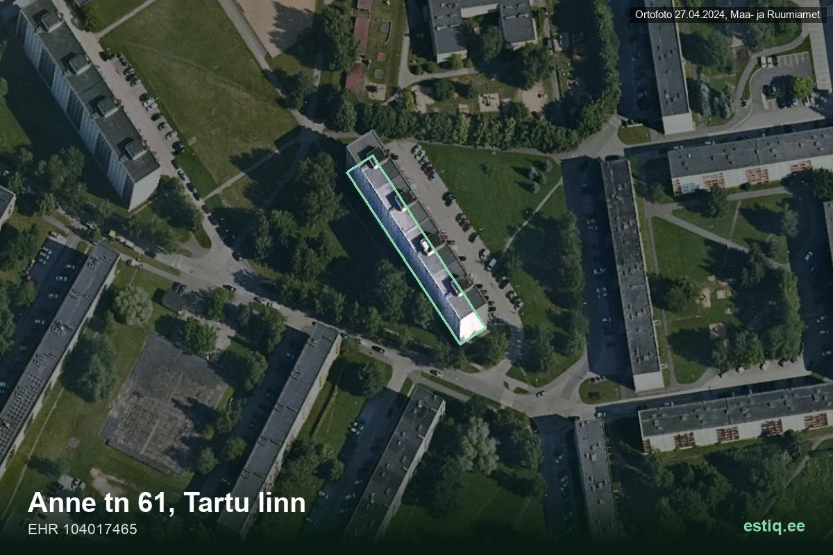 Anne tänav 61, Tartu – hoone aerofoto, kontuur ehitisregistri (EHR) andmetest