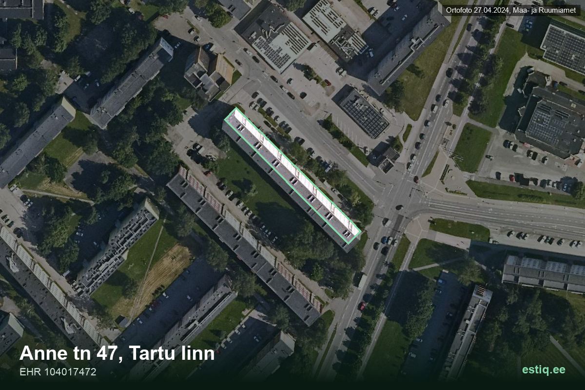 Anne tänav 47, Tartu – hoone aerofoto, kontuur ehitisregistri (EHR) andmetest