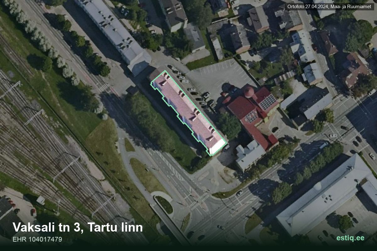 Vaksali tänav 3, Tartu – hoone aerofoto, kontuur ehitisregistri (EHR) andmetest