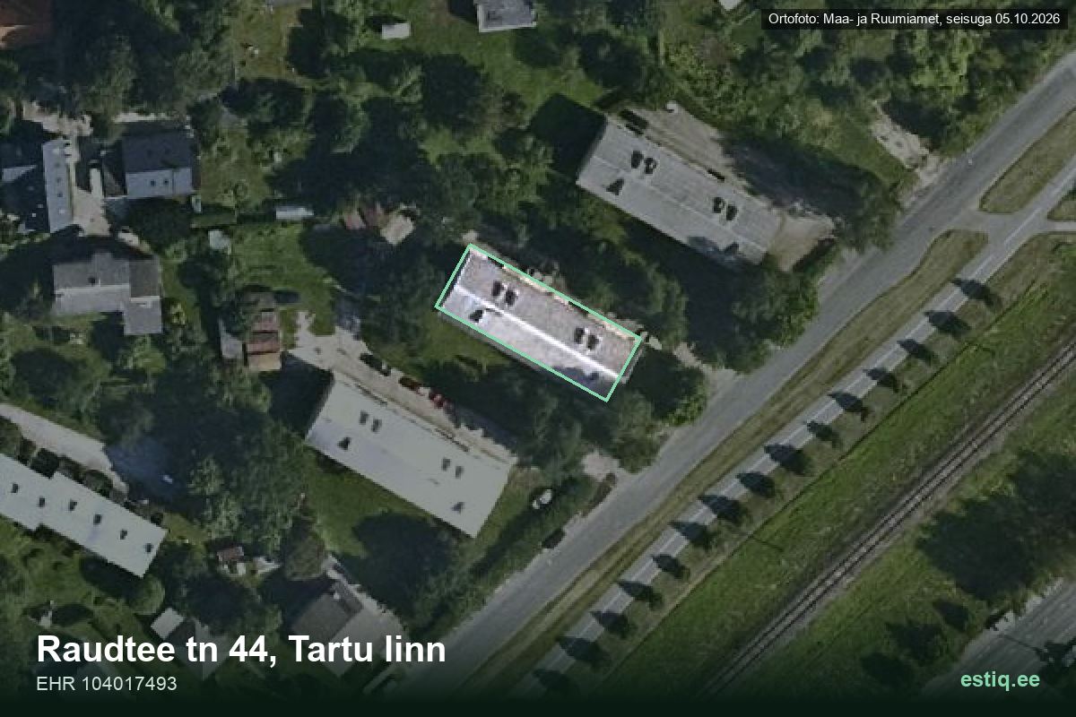 Raudtee tänav 44, Tartu – aerial photo of the building, outline from the Building Register (EHR)