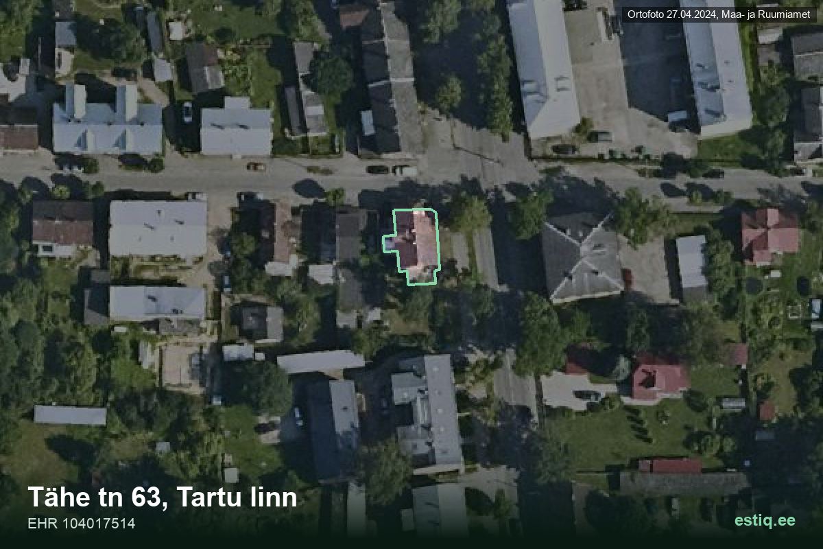 Tähe tänav 63, Tartu – hoone aerofoto, kontuur ehitisregistri (EHR) andmetest