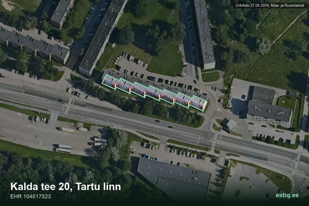 Kalda tee 20, Tartu – hoone aerofoto, kontuur ehitisregistri (EHR) andmetest