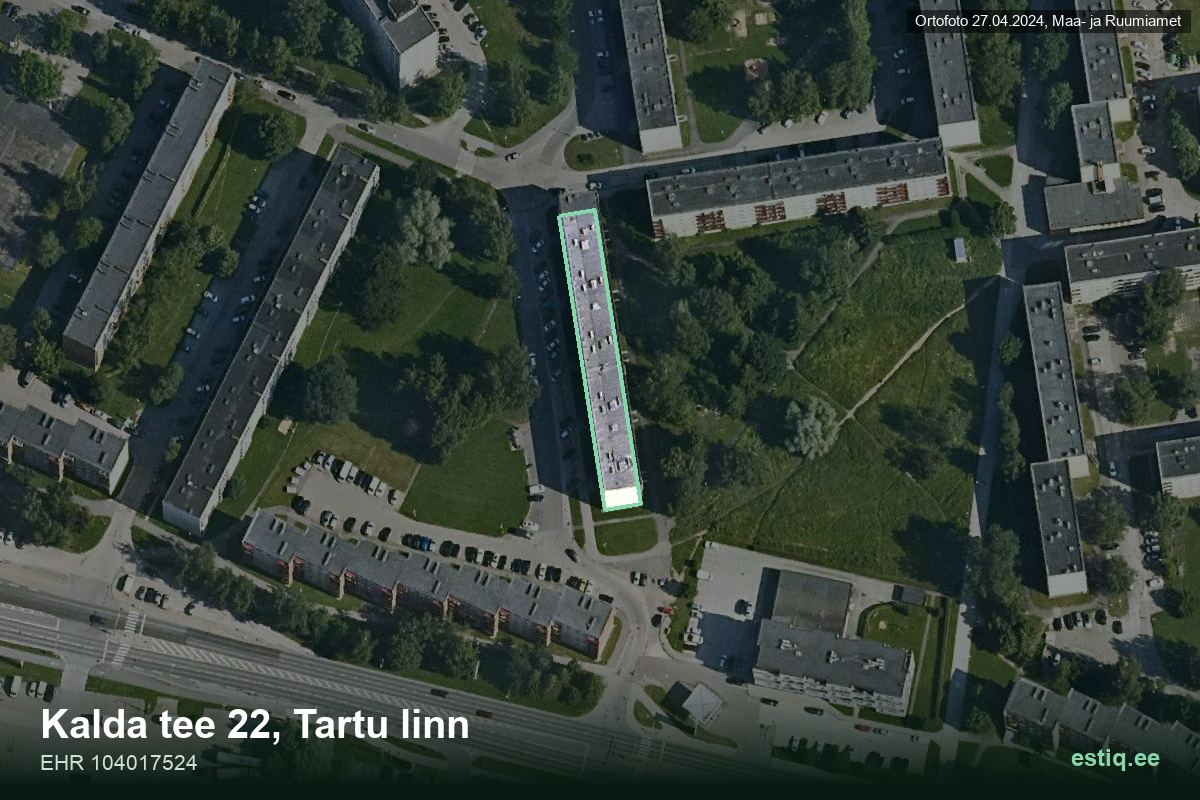 Kalda tee 22, Tartu – hoone aerofoto, kontuur ehitisregistri (EHR) andmetest