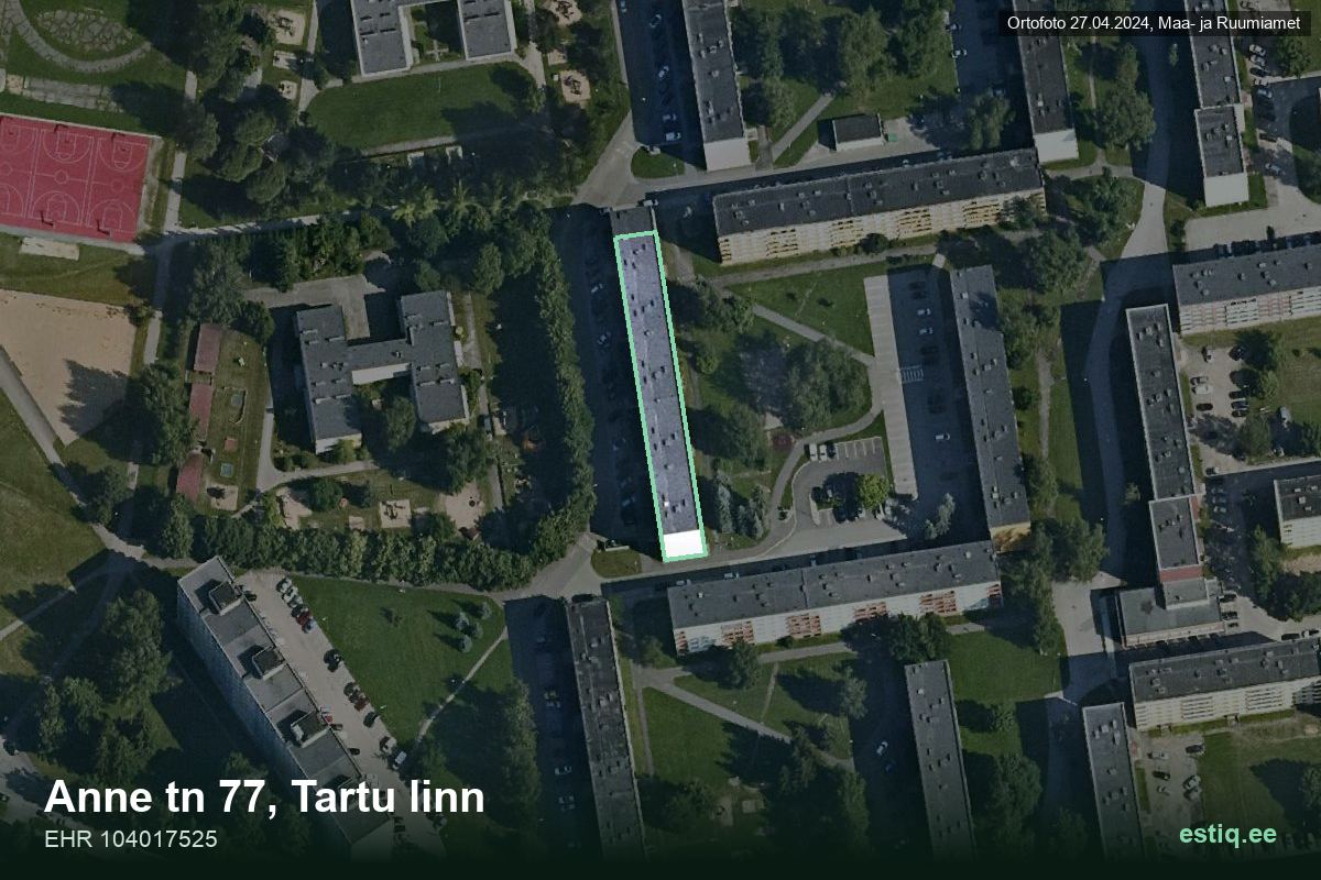 Anne tänav 77, Tartu – hoone aerofoto, kontuur ehitisregistri (EHR) andmetest