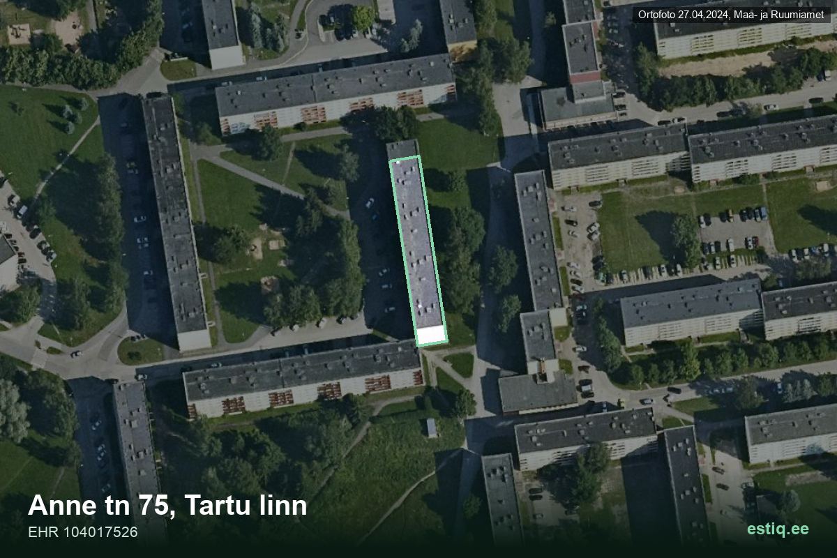 Anne tänav 75, Tartu – hoone aerofoto, kontuur ehitisregistri (EHR) andmetest