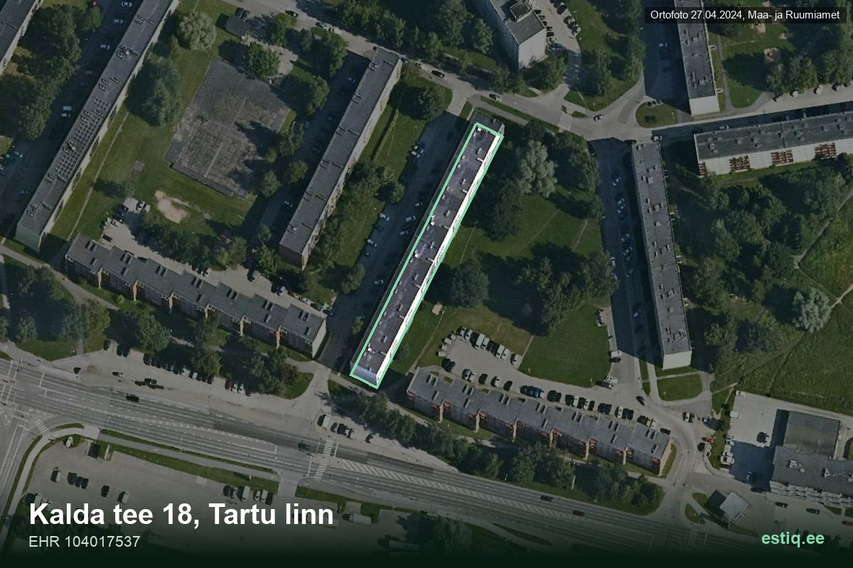 Kalda tee 18, Tartu – hoone aerofoto, kontuur ehitisregistri (EHR) andmetest