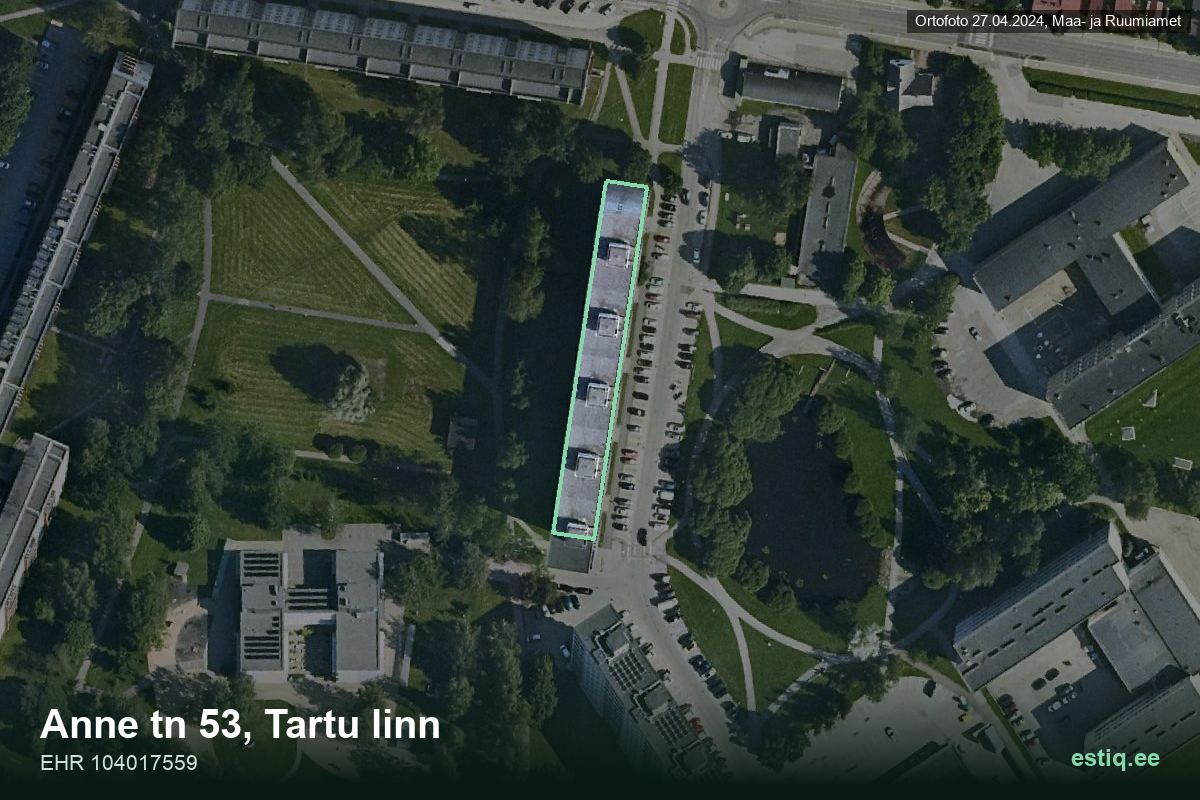 Anne tänav 53, Tartu – hoone aerofoto, kontuur ehitisregistri (EHR) andmetest