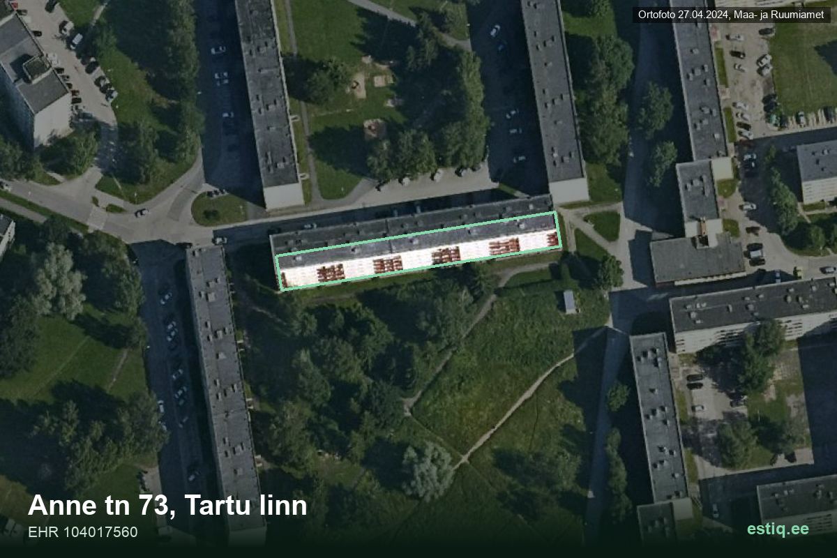Anne tänav 73, Tartu – hoone aerofoto, kontuur ehitisregistri (EHR) andmetest