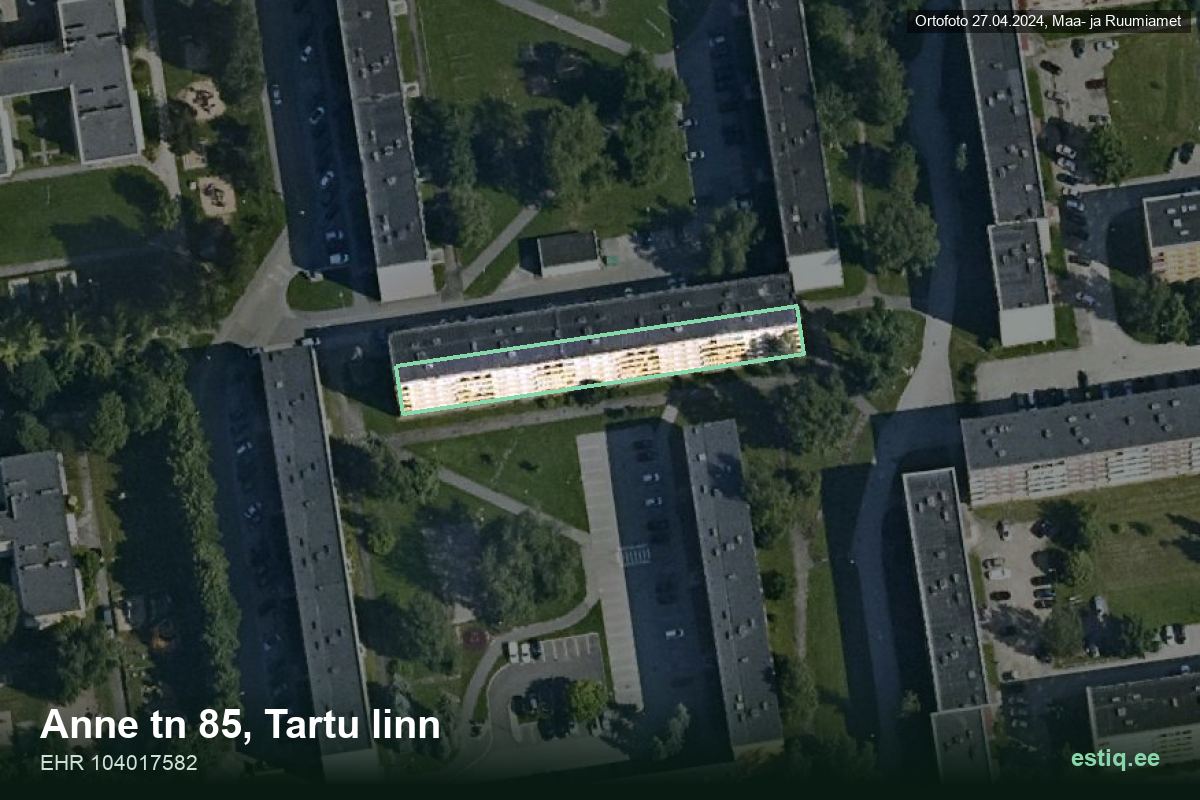 Anne tänav 85, Tartu – hoone aerofoto, kontuur ehitisregistri (EHR) andmetest