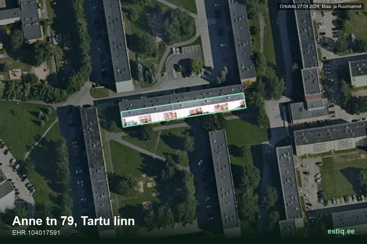 Anne tänav 79, Tartu – hoone aerofoto, kontuur ehitisregistri (EHR) andmetest