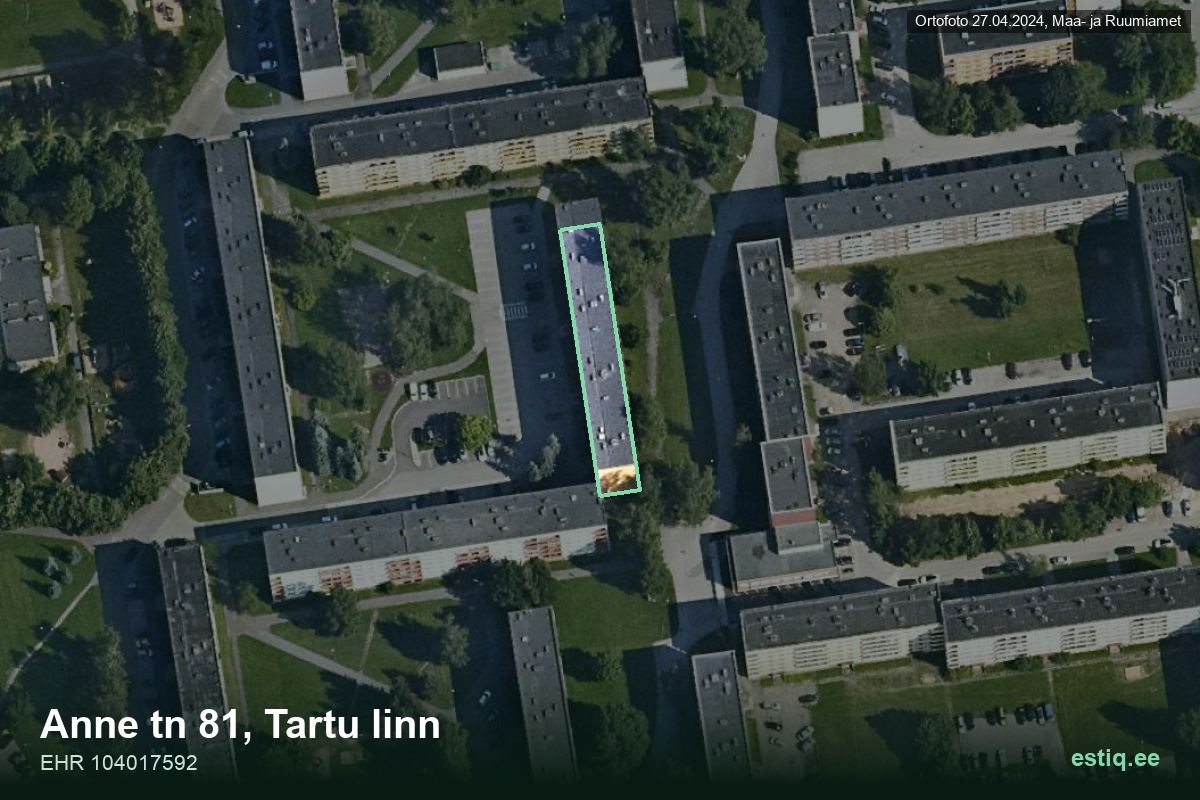 Anne tänav 81, Tartu – hoone aerofoto, kontuur ehitisregistri (EHR) andmetest