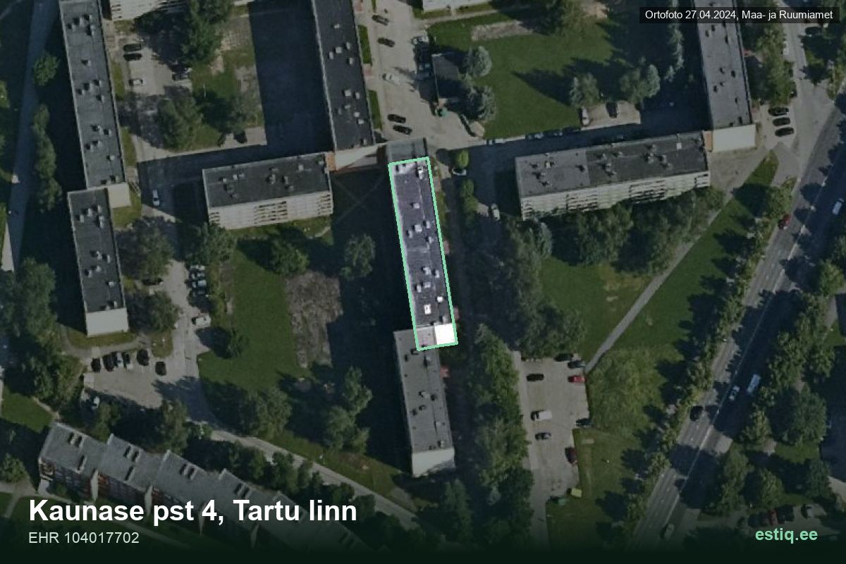 Kaunase pst 4, Tartu – hoone aerofoto, kontuur ehitisregistri (EHR) andmetest