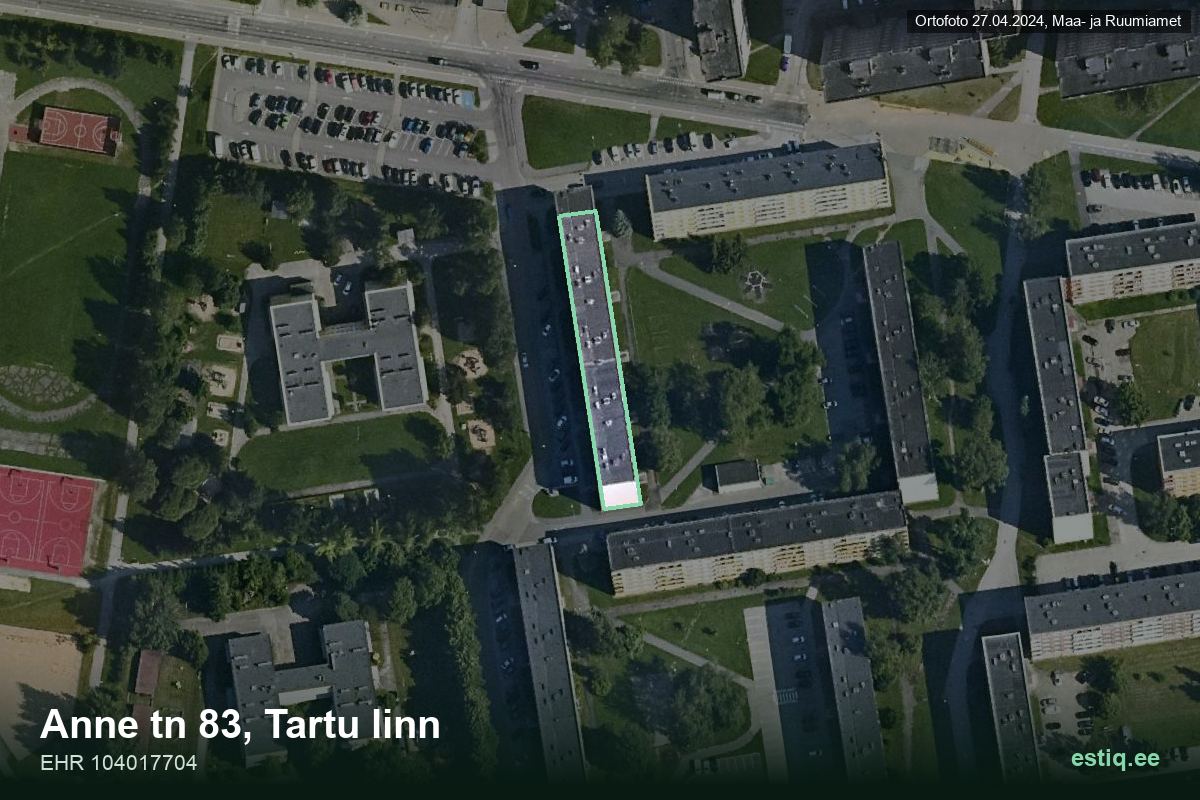 Anne tänav 83, Tartu – hoone aerofoto, kontuur ehitisregistri (EHR) andmetest