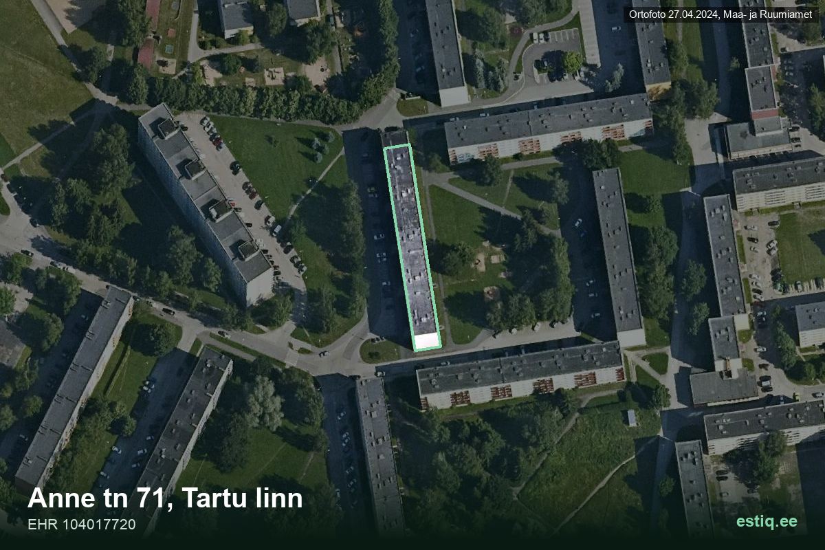 Anne tänav 71, Tartu – hoone aerofoto, kontuur ehitisregistri (EHR) andmetest