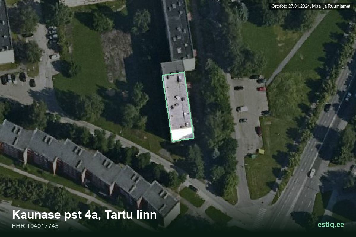 Kaunase pst 4a, Tartu – hoone aerofoto, kontuur ehitisregistri (EHR) andmetest