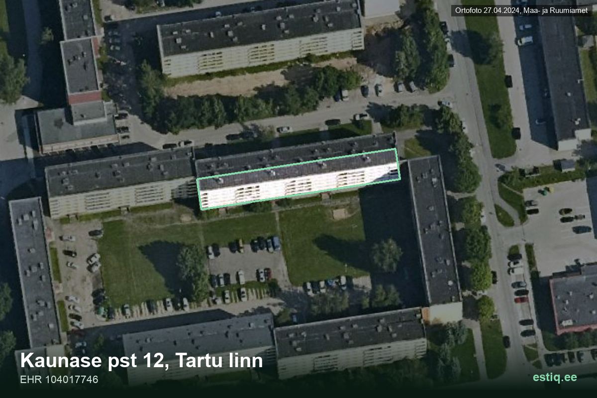 Kaunase pst 12, Tartu – hoone aerofoto, kontuur ehitisregistri (EHR) andmetest