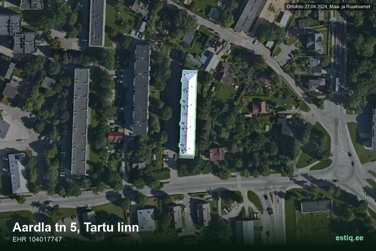 Aardla tänav 5, Tartu – ilmakuva rakennuksesta, ääriviiva rakennusrekisteristä (EHR)