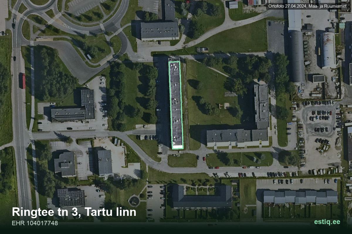 Ringtee tänav 3, Tartu – hoone aerofoto, kontuur ehitisregistri (EHR) andmetest