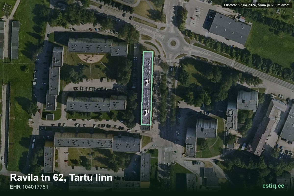 Ravila tänav 62, Tartu – hoone aerofoto, kontuur ehitisregistri (EHR) andmetest