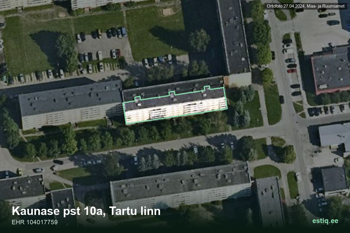 Kaunase pst 10a, Tartu – hoone aerofoto, kontuur ehitisregistri (EHR) andmetest