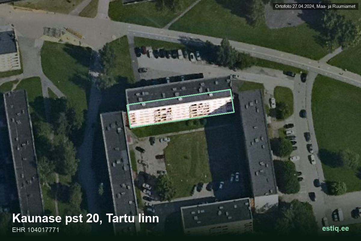 Kaunase pst 20, Tartu – hoone aerofoto, kontuur ehitisregistri (EHR) andmetest
