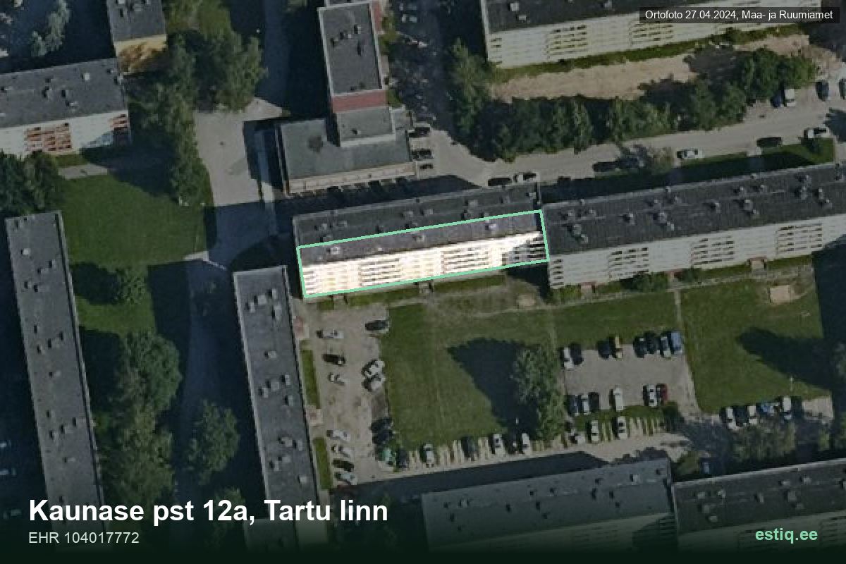 Kaunase pst 12a, Tartu – hoone aerofoto, kontuur ehitisregistri (EHR) andmetest