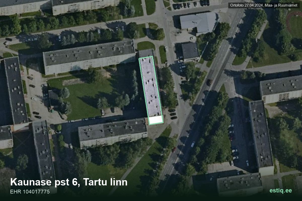 Kaunase pst 6, Tartu – hoone aerofoto, kontuur ehitisregistri (EHR) andmetest