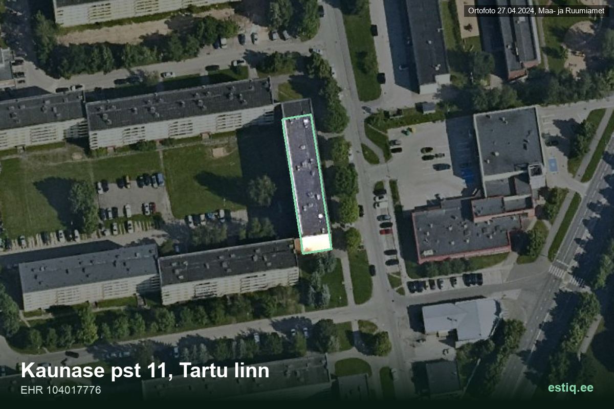 Kaunase pst 11, Tartu – hoone aerofoto, kontuur ehitisregistri (EHR) andmetest