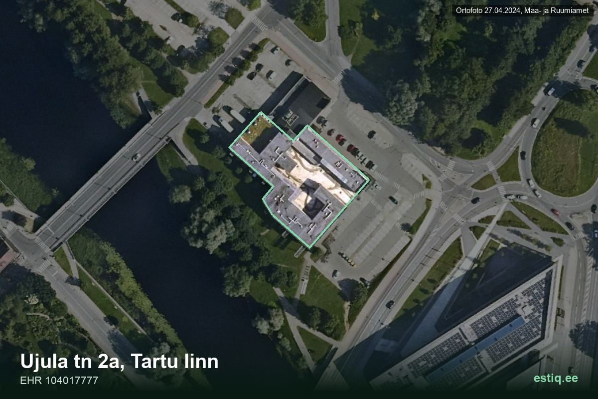 Ujula tänav 2a, Tartu – аэрофото дома, контур по данным регистра строений (EHR)