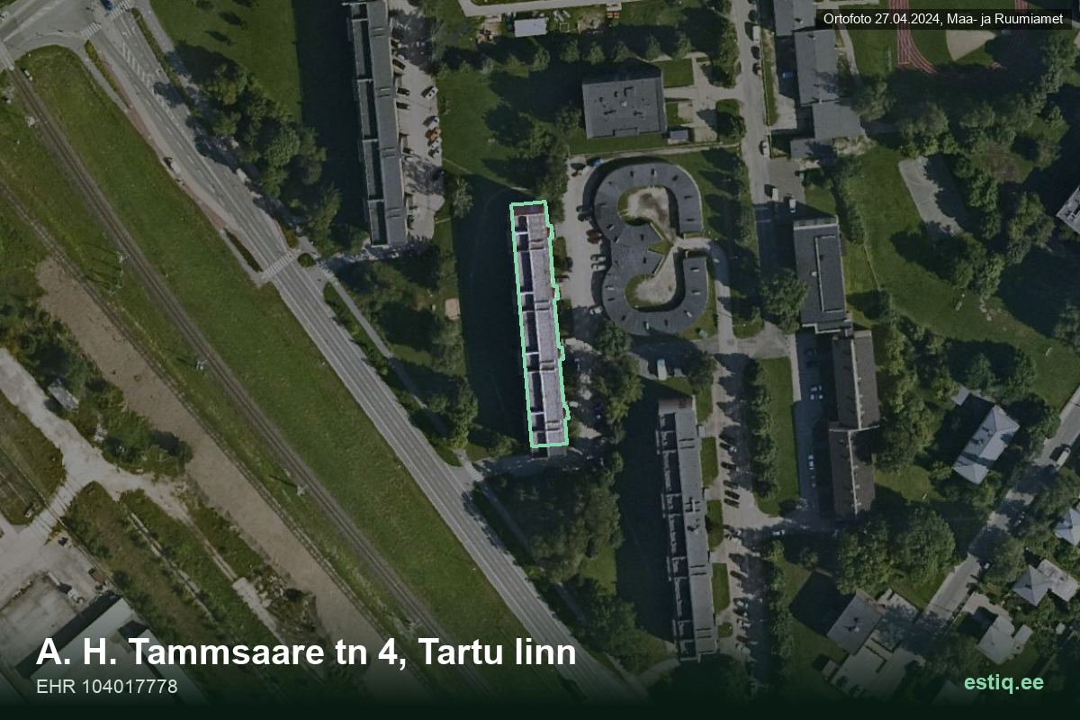 A. H. Tammsaare tänav 4, Tartu – ilmakuva rakennuksesta, ääriviiva rakennusrekisteristä (EHR)