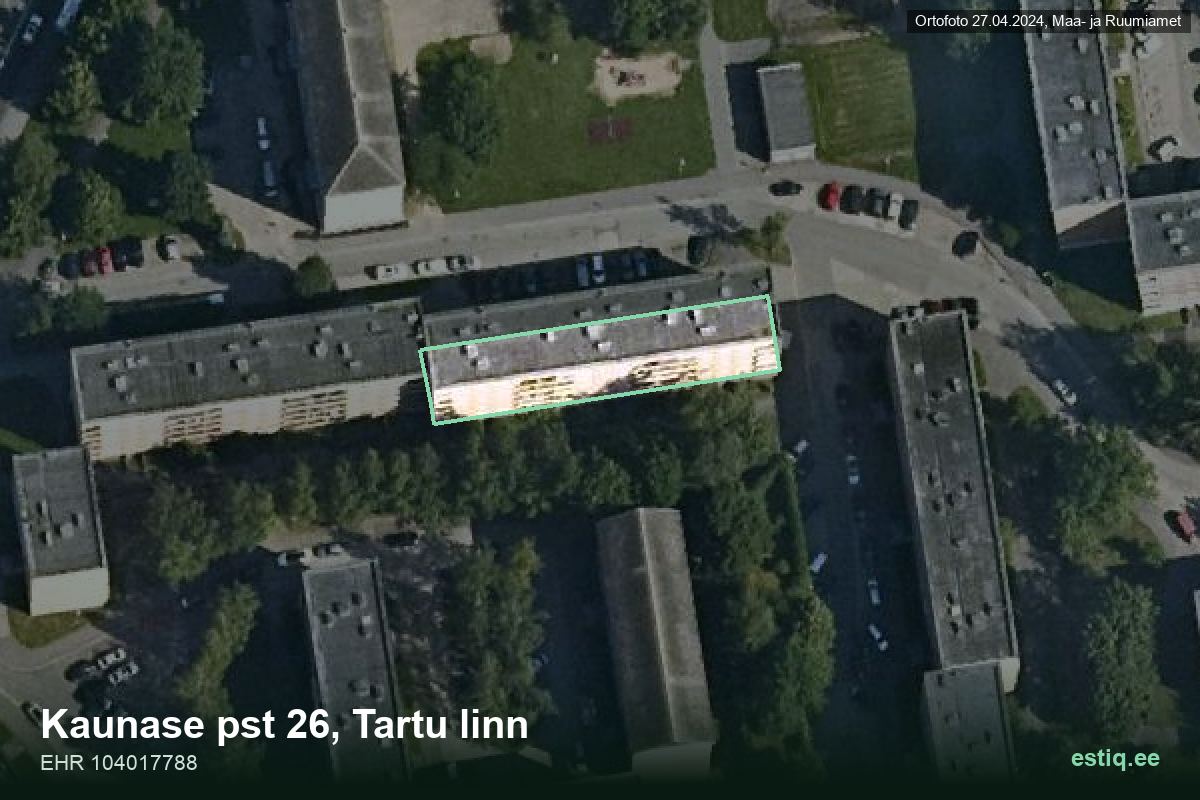 Kaunase pst 26, Tartu – hoone aerofoto, kontuur ehitisregistri (EHR) andmetest