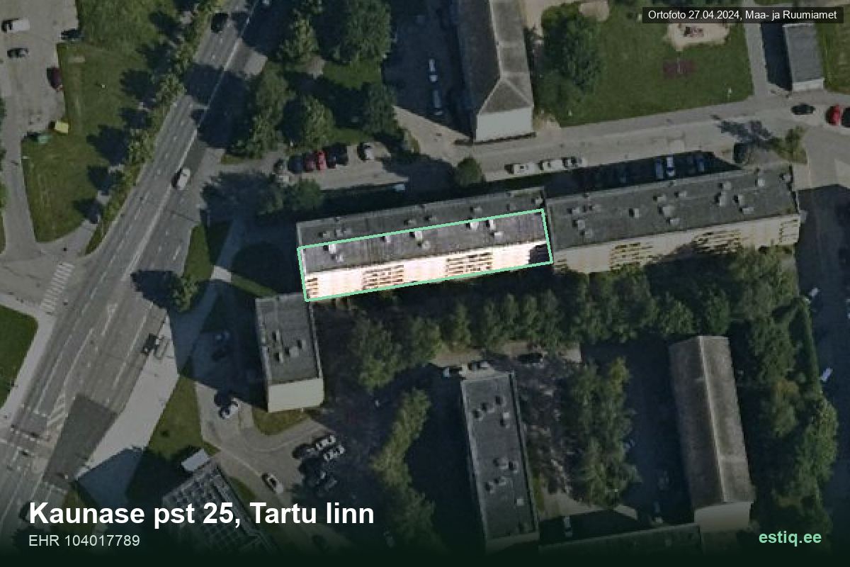 Kaunase pst 25, Tartu – hoone aerofoto, kontuur ehitisregistri (EHR) andmetest