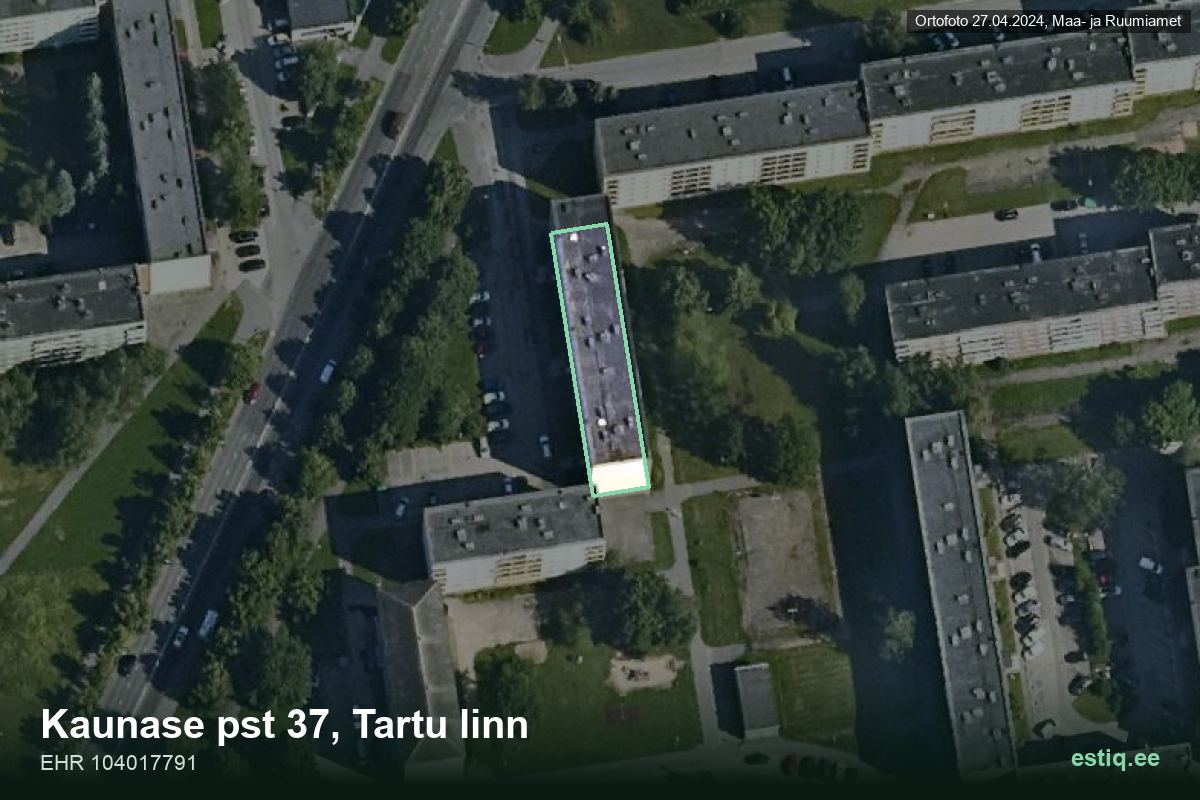 Kaunase pst 37, Tartu – hoone aerofoto, kontuur ehitisregistri (EHR) andmetest