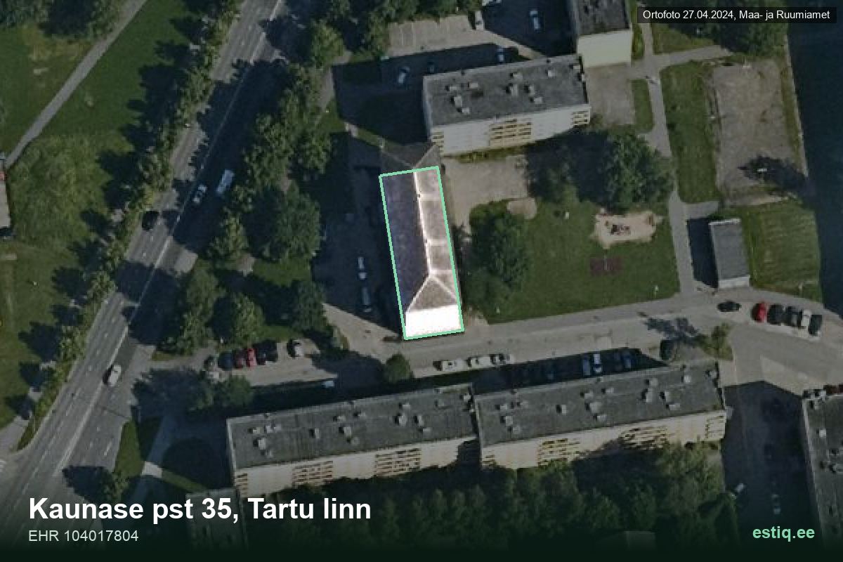 Kaunase pst 35, Tartu – hoone aerofoto, kontuur ehitisregistri (EHR) andmetest
