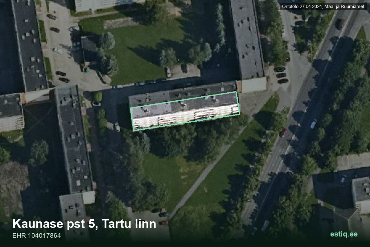 Kaunase pst 5, Tartu – hoone aerofoto, kontuur ehitisregistri (EHR) andmetest