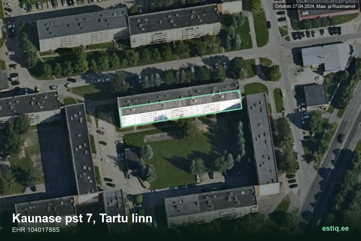 Kaunase pst 7, Tartu – hoone aerofoto, kontuur ehitisregistri (EHR) andmetest